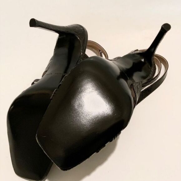 Charles David Vibrant Square Toe Ankle Strap Black Leather Stiletto Heel Size 8 - Picture 8 of 9